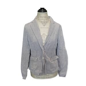 Two by Vince Camuto Gray & White Striped Single Button Up Blazer Suit Jacket